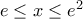 e\leq x\leq e^{2}