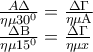 \displaystyle{ 
\begin{array}{l} 
 \frac{{A\Delta }}{{\eta \mu 30^0 }} = \frac{{\Delta \Gamma }}{{\eta \mu {\rm A}}} \\  
 \frac{{\Delta {\rm B}}}{{\eta \mu 15^0 }} = \frac{{\Delta \Gamma }}{{\eta \mu x}} \\  
 \end{array} 
}