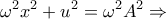 \displaystyle{{{\omega }^{2}}{{x}^{2}}+{{u}^{2}}={{\omega }^{2}}{{A}^{2}}\Rightarrow }