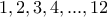 1, 2, 3, 4, ...,12