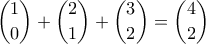 \displaystyle{ \binom {1}{0}+ \binom {2}{1} +\binom {3}{2}=\binom {4}{2}}