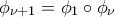 {{\phi }_{\nu +1}}={{\phi }_{1}}\circ {{\phi }_{\nu }}