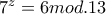 7^{z}=6mod.13