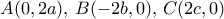 A(0,2a),\, B(-2b,0),\, C(2c,0)
