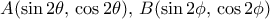 \displaystyle{ A(\sin 2\theta , \, \cos 2\theta), \, B(\sin 2\phi , \, \cos 2\phi)}