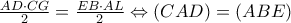 \frac{AD\cdot CG}{2}=\frac{EB\cdot AL}{2}\Leftrightarrow (CAD)=(ABE)