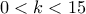 0 < k < 15