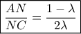 \boxed{\frac{{AN}}{{NC}} = \frac{{1 - \lambda }}{{2\lambda }}} \boxed{\frac{{AN}}{{NC}} = \frac{{1 - \lambda }}{{2\lambda }}}