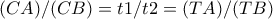 (CA)/(CB)=t1/t2=(TA)/(TB)