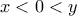 x<0<y