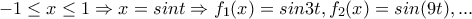 \displaystyle{-1\le x\le 1\Rightarrow x=sint\Rightarrow f_1(x)=sin3t,f_2(x)=sin(9t),...}