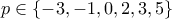 p \in \{-3, -1, 0, 2, 3, 5\}