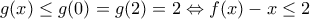 g(x)\leq g(0)=g(2)=2\Leftrightarrow f(x)-x\leq 2