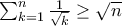 \sum_{k=1}^{n} \frac{1}{\sqrt{k}}\geq \sqrt{n}
