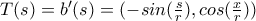 T(s) ={b}'(s) =(-sin(\frac{s}{r}) , cos(\frac{x}{r})) T(s) ={b}'(s) =(-sin(\frac{s}{r}) , cos(\frac{x}{r}))
