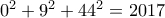0^2+9^2+44^2=2017