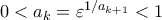 0 < a_k = \varepsilon^{1/a_{k+1}} < 1