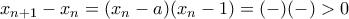 x_{n+1}-x_n= (x_n-a)(x_n-1)=(-)(-) >0