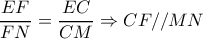 \dfrac{EF}{FN}= \dfrac{EC}{CM} \Rightarrow CF//MN \dfrac{EF}{FN}= \dfrac{EC}{CM} \Rightarrow CF//MN