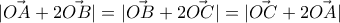 |\vec{OA}+2\vec{OB}|=|\vec{OB}+2\vec{OC}|=|\vec{OC}+2\vec{OA}|