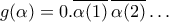 \displaystyle{g(\alpha) = 0.\overline{\alpha(1)} \, \overline{\alpha(2)}\ldots }