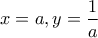 \displaystyle x=a, y=\frac{1}{a}