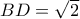 BD=\sqrt{2}