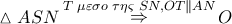 \vartriangle ASN\mathop  \Rightarrow \limits^{T\,\,\mu \varepsilon \sigma o\,\,\tau \eta \varsigma \,\,SN,OT\parallel AN} O