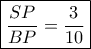 \boxed{\frac{{SP}}{{BP}} = \frac{3}{{10}}}