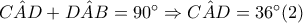 C\hat{A}D + D\hat{A}B = 90^\circ\Rightarrow C\hat{A}D = 36^\circ(2)