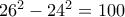 26^2-24^2=100