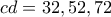 \overlined{cd}=32,52,72