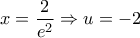 \displaystyle{x = \frac{2}{{e^2 }} \Rightarrow u =  - 2}