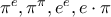 \pi ^{e },\pi ^{\pi },e^{e},e\cdot \pi