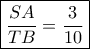 \boxed{\frac{{SA}}{{TB}} = \frac{3}{{10}}}