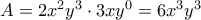 A=2x^2y^3\cdot 3xy^0=6x^3y^3