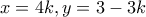 x=4k , y=3-3k