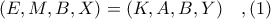 (E,M,B,X) = (K,A,B,Y)\ \ \ ,(1)