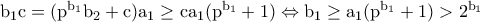 \rm b_1c=(p^{b_1}b_2+c)a_1\geq ca_1(p^{b_1}+1)\Leftrightarrow b_1\geq a_1(p^{b_1}+1)>2^{b_1}