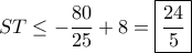 ST \leq -\dfrac{80}{25} + 8 = \boxed{\dfrac{24}{5}}