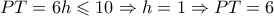 PT = 6h \leqslant 10 \Rightarrow h = 1 \Rightarrow PT = 6
