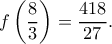 \displaystyle f\left( {\frac{8}{3}} \right) = \frac{{418}}{{27}}.