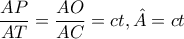 \dfrac{AP}{AT}=\dfrac{AO}{AC}=ct,\hat{A}=ct \dfrac{AP}{AT}=\dfrac{AO}{AC}=ct,\hat{A}=ct
