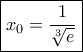 \boxed{{x_0} = \frac{1}{{\sqrt[3]{e}}}}