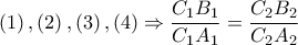 \left( 1 \right),\left( 2 \right),\left( 3 \right),\left( 4 \right)\Rightarrow \dfrac{{{C}_{1}}{{B}_{1}}}{{{C}_{1}}{{A}_{1}}}=\dfrac{{{C}_{2}}{{B}_{2}}}{{{C}_{2}}{{A}_{2}}}