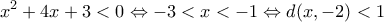 \displaystyle{x^2+4x+3<0 \Leftrightarrow -3<x<-1 \Leftrightarrow d(x,-2)<1}