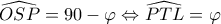 \widehat{OSP}=90-\varphi \Leftrightarrow \widehat{PTL}=\varphi