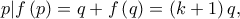 \displaystyle p|f\left( p \right) = q + f\left( q \right) = \left( {k + 1} \right)q, \displaystyle p|f\left( p \right) = q + f\left( q \right) = \left( {k + 1} \right)q,