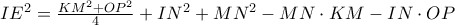 IE^2=\frac{KM^2+OP^2}{4}+IN^2+MN^2-MN\cdot KM-IN\cdot OP