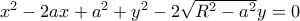 x^2-2ax+a^2+y^2-2\sqrt{R^2-a^2}y=0